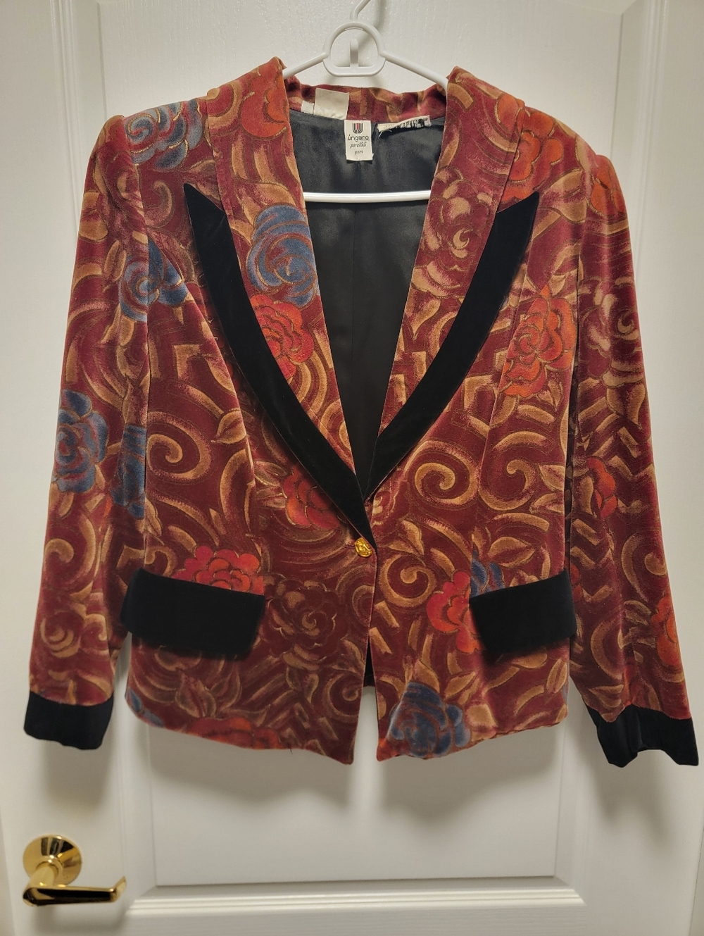 VTG Ungaro Parallele Paris Velvet Floral Blazer Jacket Size 12 Designer 80s 90s